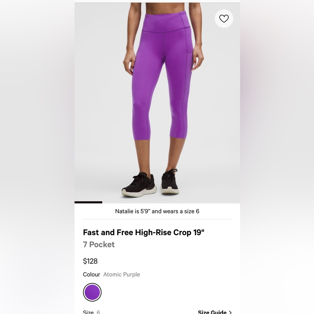 Lululemon- Fast and Free High rise crop tight 19’ 7 pocket